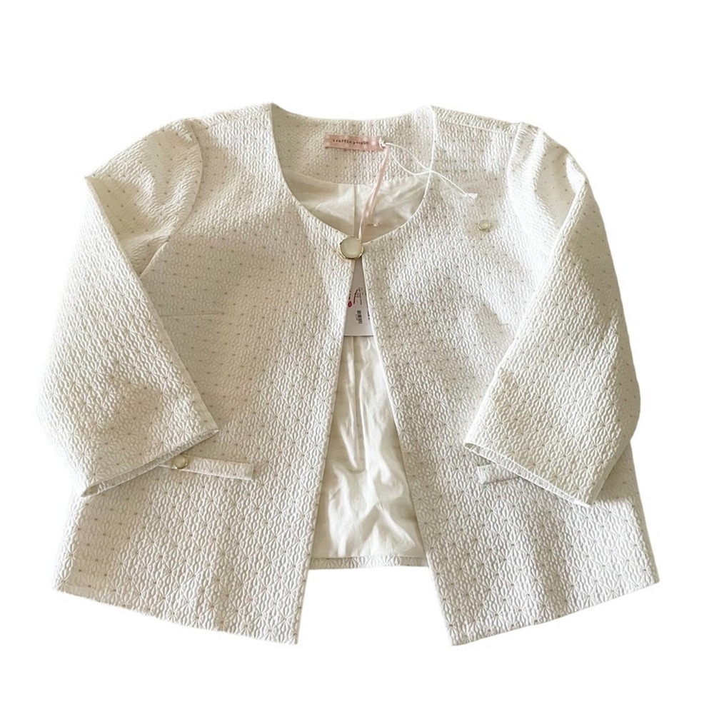 Traffic People Women Size Medium White Quilted Gold Accents Blazer NWT